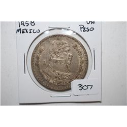 1958 Mexico Un Peso Foreign Coin; 0.720 Ley; EST. $5-10