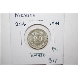 1941-M Mexico 20 Centavos Foreign Coin; EST. $5-10