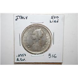 Italy 500 Lire Foreign Coin; .2953 ASW; EST. $10-20