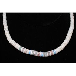 White Puka Shell Necklace With Colored Stone Accents; EST. $5-10