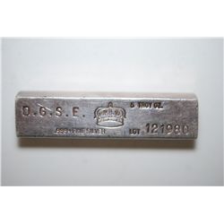 D.G.S.E. Silver Ingot; .999+ Fine Silver 5 Oz.; EST. $140-160