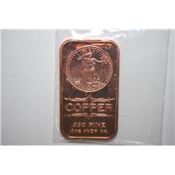 2012 Copper Ingot; .999 Fine Copper 1 Oz.; EST. $5-10