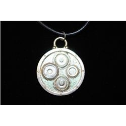 Black Leather Necklace With Silver-Toned Round "Gear" Charm; EST. $10-15