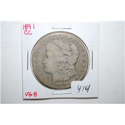 1891-CC Silver Morgan $1; VG8; EST. $100-150