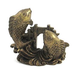 Feng Shui Brass Double Carp Fish Crossing Dragon Gate S