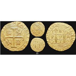 Lima, Peru, cob 8 escudos, 1710H, from the 1715 Fleet, encapsulated NGC AU 58.