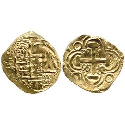 Bogota, Colombia, cob 2 escudos, posthumous Charles II, from the 1715 Fleet.
