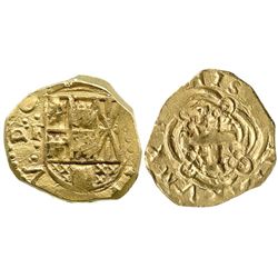 Bogota, Colombia, cob 2 escudos, Philip V, assayer not visible (1720s to early 1730s), mintmark F to