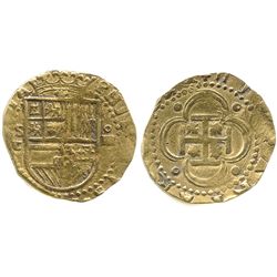 Seville, Spain, cob 4 escudos, Philip II, assayer Gothic D below mintmark S to left.