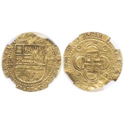 Seville, Spain, cob 2 escudos, Philip II, assayer Gothic D below mintmark S to left, encapsulated NG