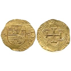 Seville, Spain, cob 1 escudo, Philip II, assayer Gothic D to right, mintmark S to left.