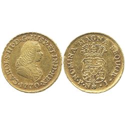 Popayan, Colombia, bust 2 escudos, Charles III (bust of Ferdinand VI), 1770J.