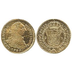 Popayan, Colombia, bust 2 escudos, Charles III, 1787SF.