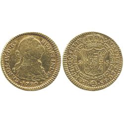 Popayan, Colombia, bust 2 escudos, Charles IV transitional (bust of Charles III, ordinal IV), 1790/8