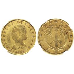 Popayan, Colombia, 8 escudos, 1825FM, encapsulated NGC VF 35.