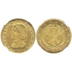 Bogota, Colombia, 8 escudos, 1829RS, encapsulated NGC AU 55.