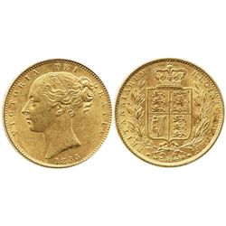 London, England, sovereign, Victoria (young head), 1855, from the Douro (1882).