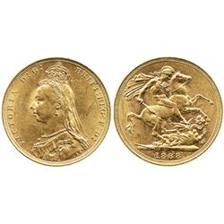 London, England, sovereign, Victoria (jubilee head), 1888.