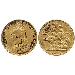 London, England, sovereign, Victoria (jubilee head), 1890, extremely rare as 1 of only 3 gold coins