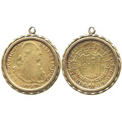 Mexico City, Mexico, bust 4 escudos, Charles IV, 1797FM, mounted in 18K(?) pendant-bezel.
