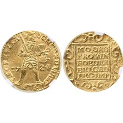 Utrecht, United Netherlands, ducat, 1724, from the Akerendam (1725), encapsulated NGC MS 62.