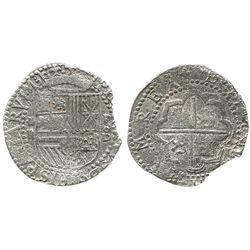 Lima, Peru, cob 2 reales, Philip II, assayer Diego de la Torre, *-ii to left, P-oD to right, Grade 2