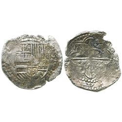 Potosi, Bolivia, cob 8 reales, Philip III, assayer R (curved leg), Grade 2.