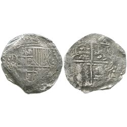 Potosi, Bolivia, cob 8 reales, Philip III, assayer M/Q, Grade 2.