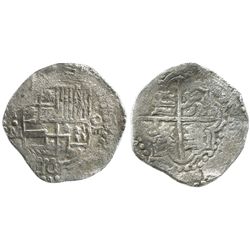 Potosi, Bolivia, cob 8 reales, Philip III, assayer M, Grade 1.