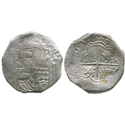 Potosi, Bolivia, cob 8 reales, (16)17(M), unlisted variety with legend as (ANO) D 17, Grade 1.