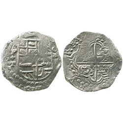 Potosi, Bolivia, cob 8 reales, Philip III, assayer T, Grade 1.