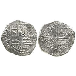 Potosi, Bolivia, cob 8 reales, Philip III, assayer T, Grade 1.