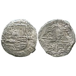 Potosi, Bolivia, cob 8 reales, Philip III, assayer T, Grade 2.