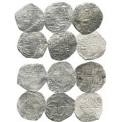 Lot of 6 Potosi, Bolivia, cob 8 reales, Philip III, assayers R, T or not visible, all Grade 2 (one w