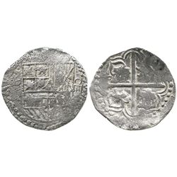 Potosi, Bolivia, cob 4 reales, Philip III, assayer not visible, Grade 1.