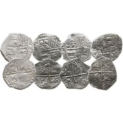 Lot of 4 Potosi, Bolivia, cob 4 reales, Philip III, assayers M or not visible, all Grade 1.