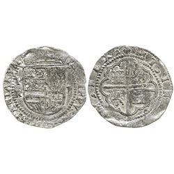 Potosi, Bolivia, cob 2 reales, Philip II, assayer R (Rincon) to left, rare first coinage of the mint
