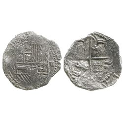 Potosi, Bolivia, cob 2 reales, Philip III, assayer R, Grade 1.