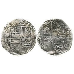 Potosi, Bolivia, cob 2 reales, Philip III, assayer RL (curved leg), Grade 2.