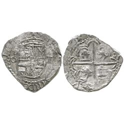 Potosi, Bolivia, cob 2 reales, Philip III, assayer Q, unique error with shield side struck from a 1R