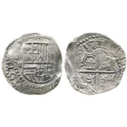 Potosi, Bolivia, cob 2 reales, 1617M, error legend, choice Grade-1 quality but no Grade on certifica