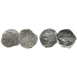 Lot of 2 Potosi, Bolivia, cob 2 reales, Philip III, assayers Q and not visible, both Grade 2, with E