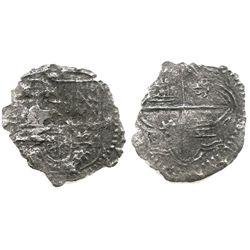 Potosi, Bolivia, cob "1 real" (actually a 2R?), Philip II, assayer not visible, Grade 2.