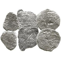 Lot of 3 Potosi, Bolivia, silver cobs (two 8R and one 4R), Philip III, assayers Q or not visible, al
