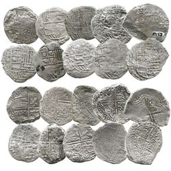 Lot of 10 Potosi, Bolivia, cob 8 reales, Philip II and III, assayers B, R, Q or not visible, Grade 3