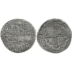 Lima, Peru, cob 2 reales, Philip II, assayer Diego de la Torre, P-ii to left, oD-* to right, rare mi