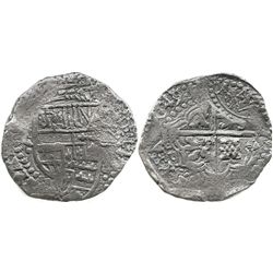 Potosi, Bolivia, cob 8 reales, (1)649Z, with arms countermark on cross.