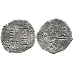 Potosi, Bolivia, cob 8 reales, (16)49Z, with crowned-? countermark on cross.