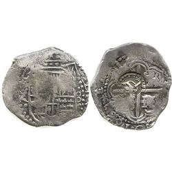 Potosi, Bolivia, cob 8 reales, 164(?)Z, date at 7 o'clock, with crowned-L countermark on cross.