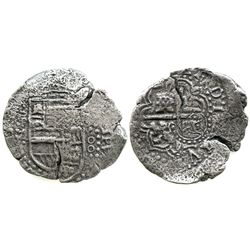 Potosi, Bolivia, cob 8 reales, Philip IV, assayer Z, with crowned-backwards-L countermark on cross (